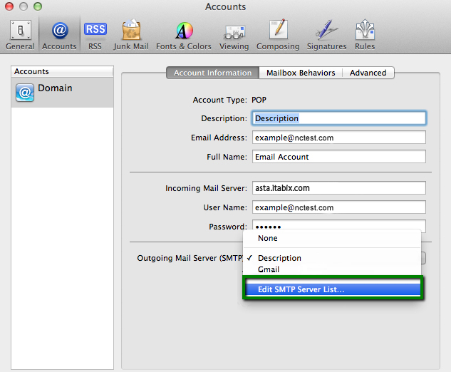 find server for email address on mac
